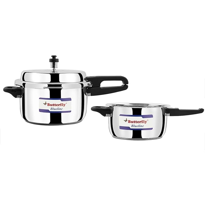 Butterfly Present Blueline 3.0, 5.0 Liter Capacity Stainless Steel 3 L, 5 L Induction Bottom Outer Lid Pressure Cooker